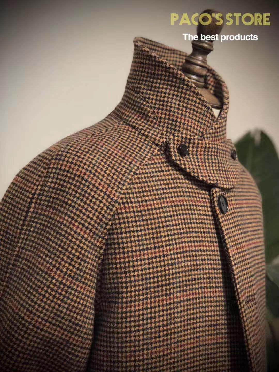 Vintage Gentleman Houndstooth Men's Clothing Woolen Trench Coat