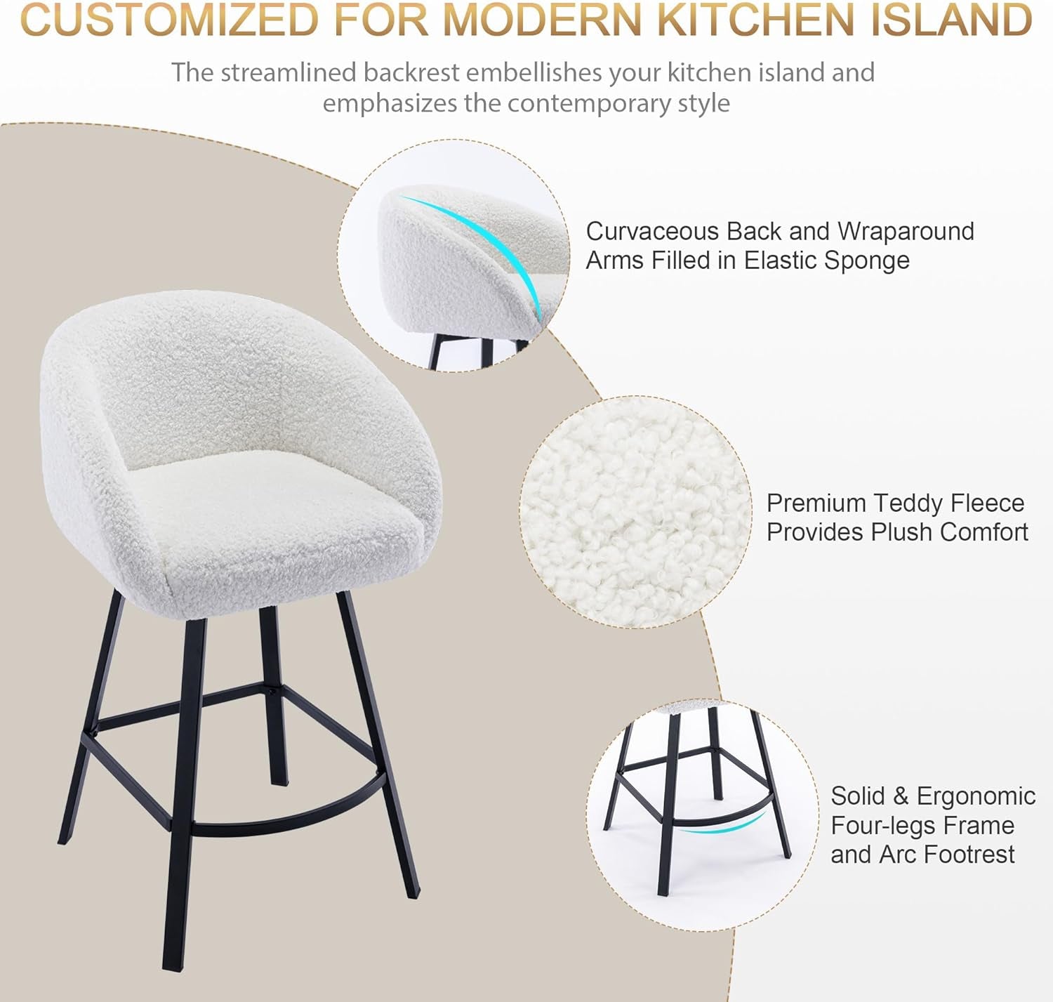 26'' Swivel Counter Stools, Modern Bar Stools for Kitchen Counter,