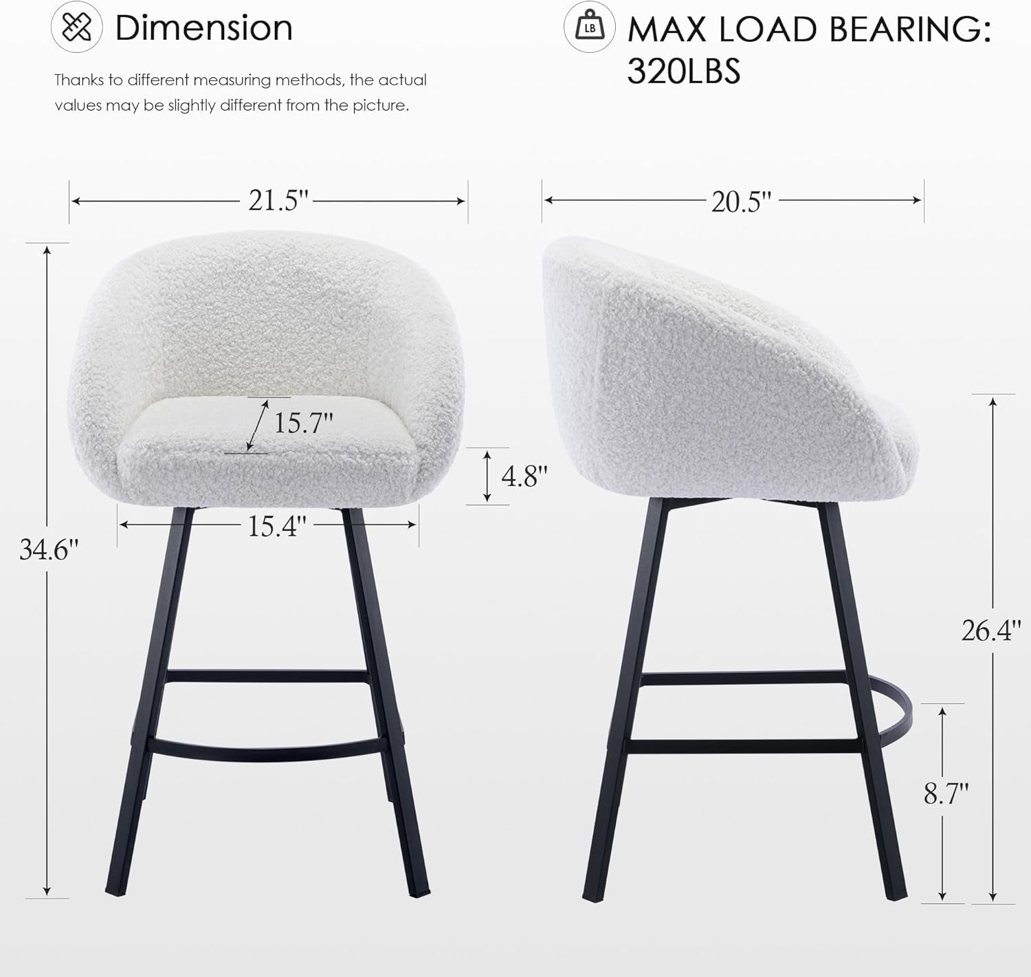 26'' Swivel Counter Stools, Modern Bar Stools for Kitchen Counter,