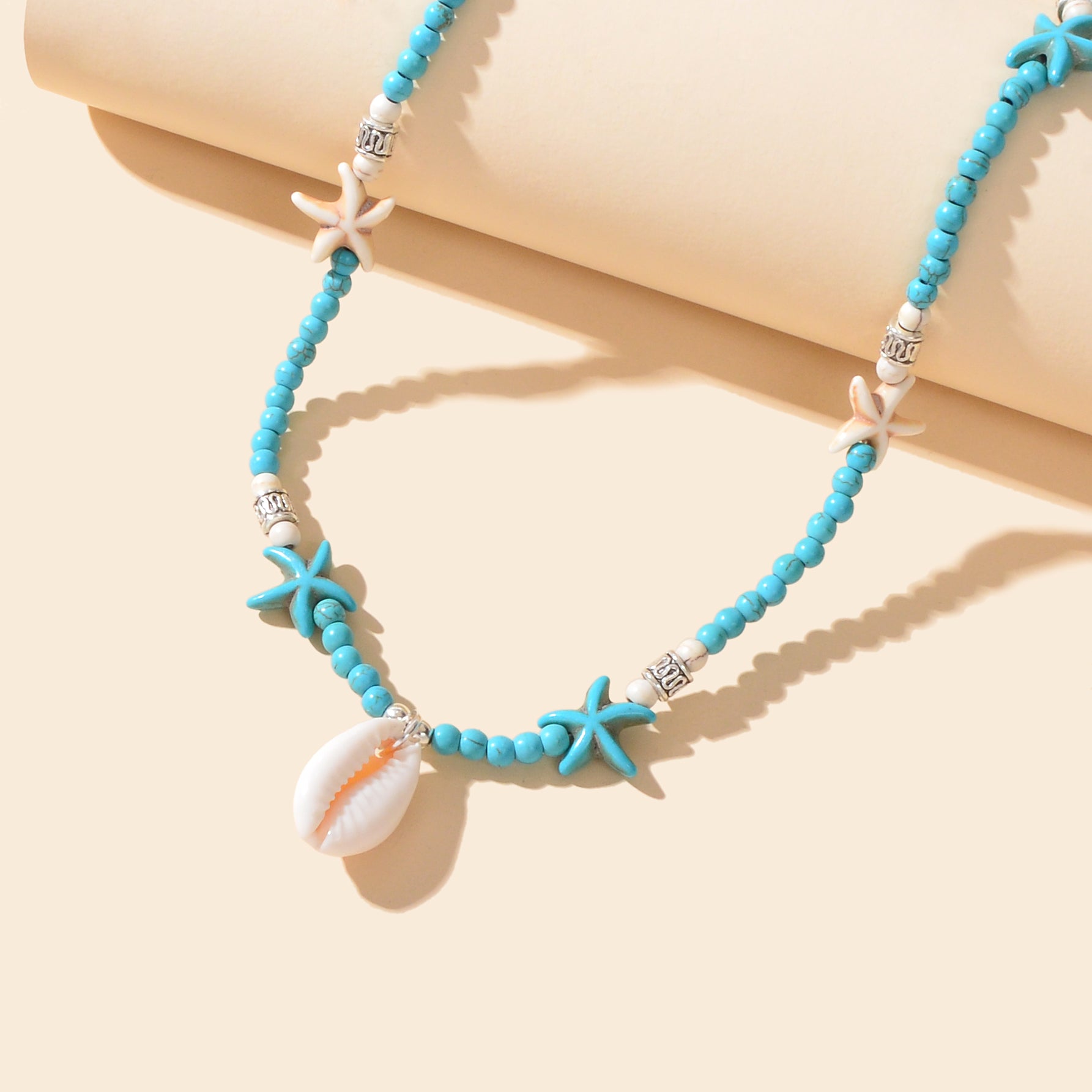 Sweet Jewellery Blue Colour Seed Beads Handmade Starfish Collar Short