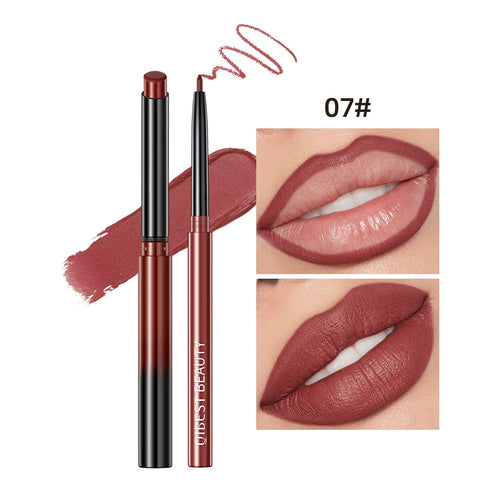 QIBEST 2pcs Lipstick Lipliner Pen Set Matte Nude Lip Liner Pencil