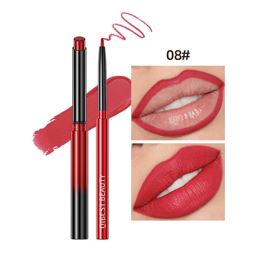 QIBEST 2pcs Lipstick Lipliner Pen Set Matte Nude Lip Liner Pencil