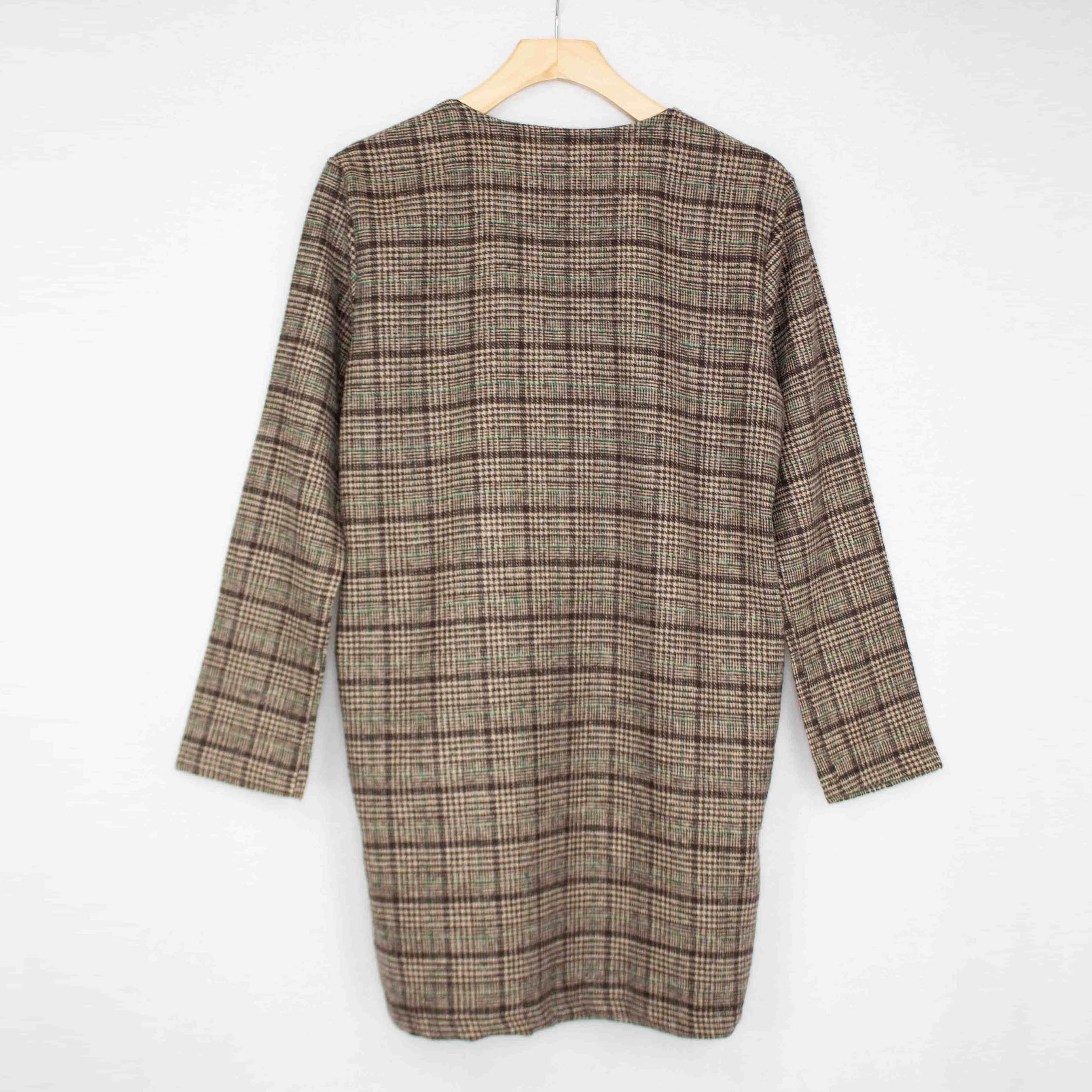 Oversized Open Front Checkered Jacket