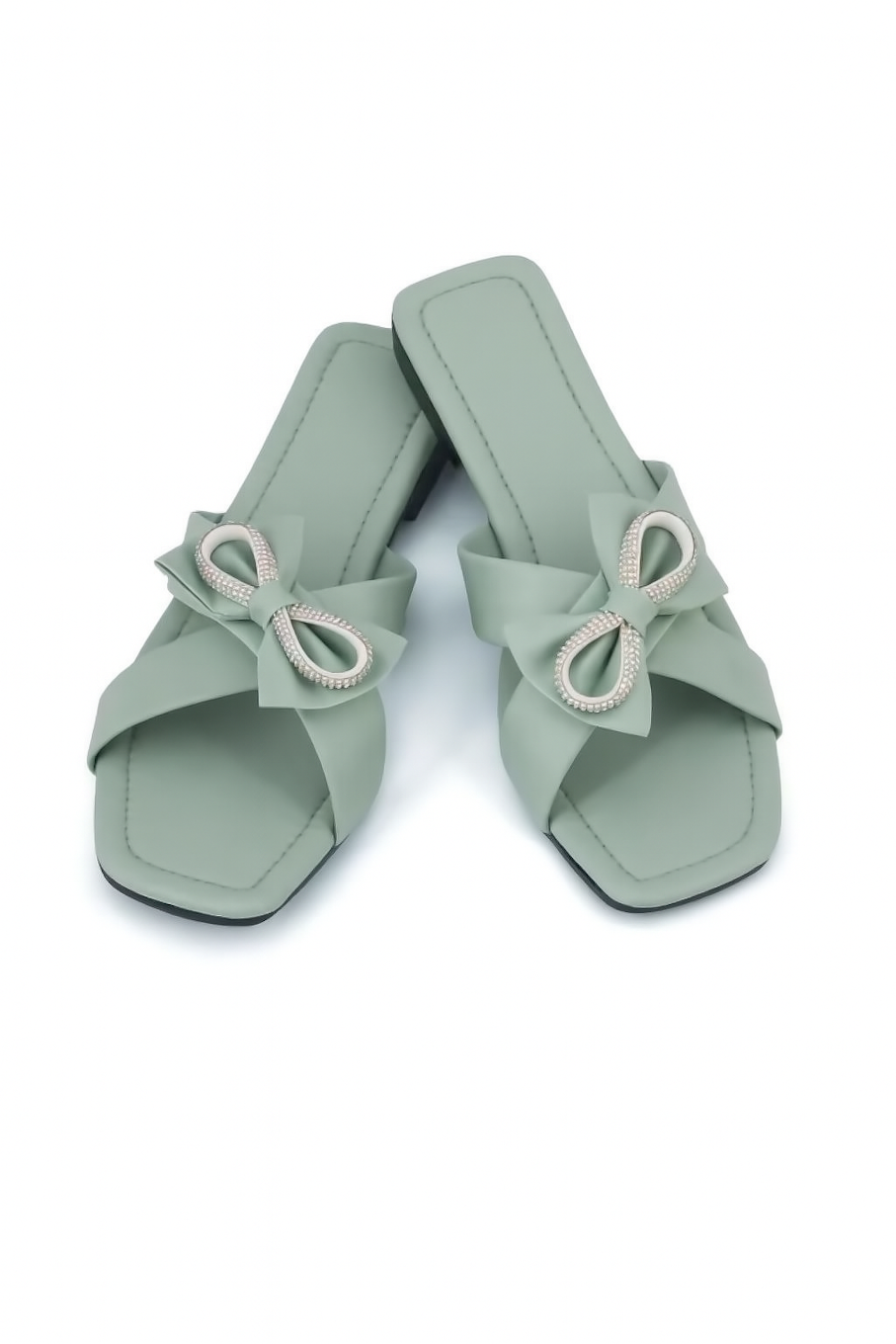 Mint Green Flats with Crystal Bow Detail (Size-3 UK)