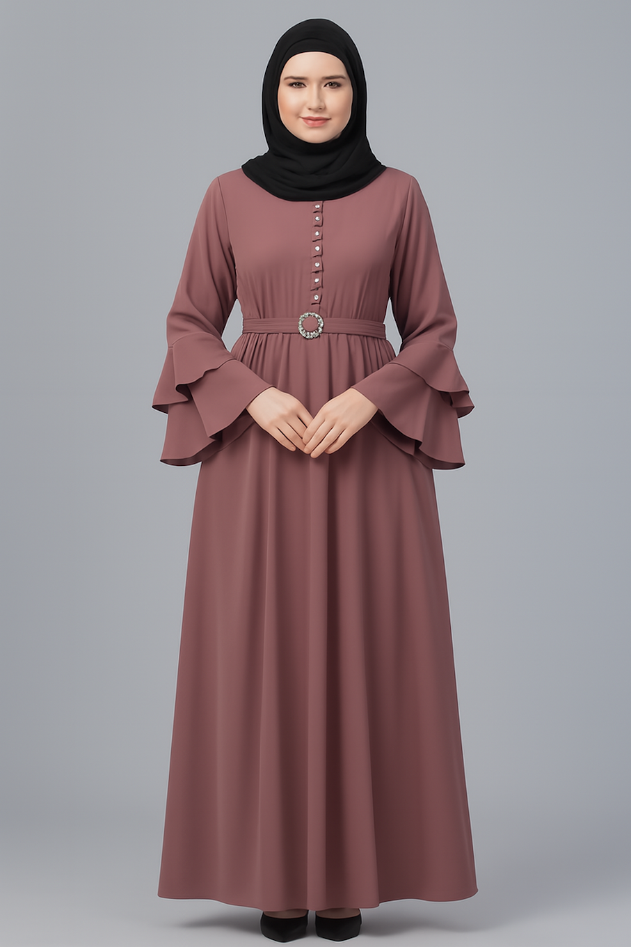 Abaya with Adjustible belt-Teal (Size-XS)