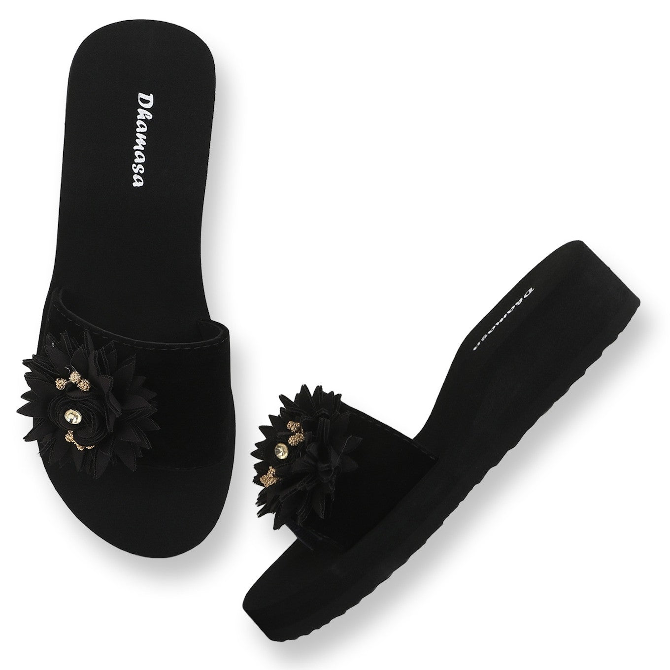 Flower Fashion Flipflop Slipper for Women and Girls, Black (SIZE 5K)