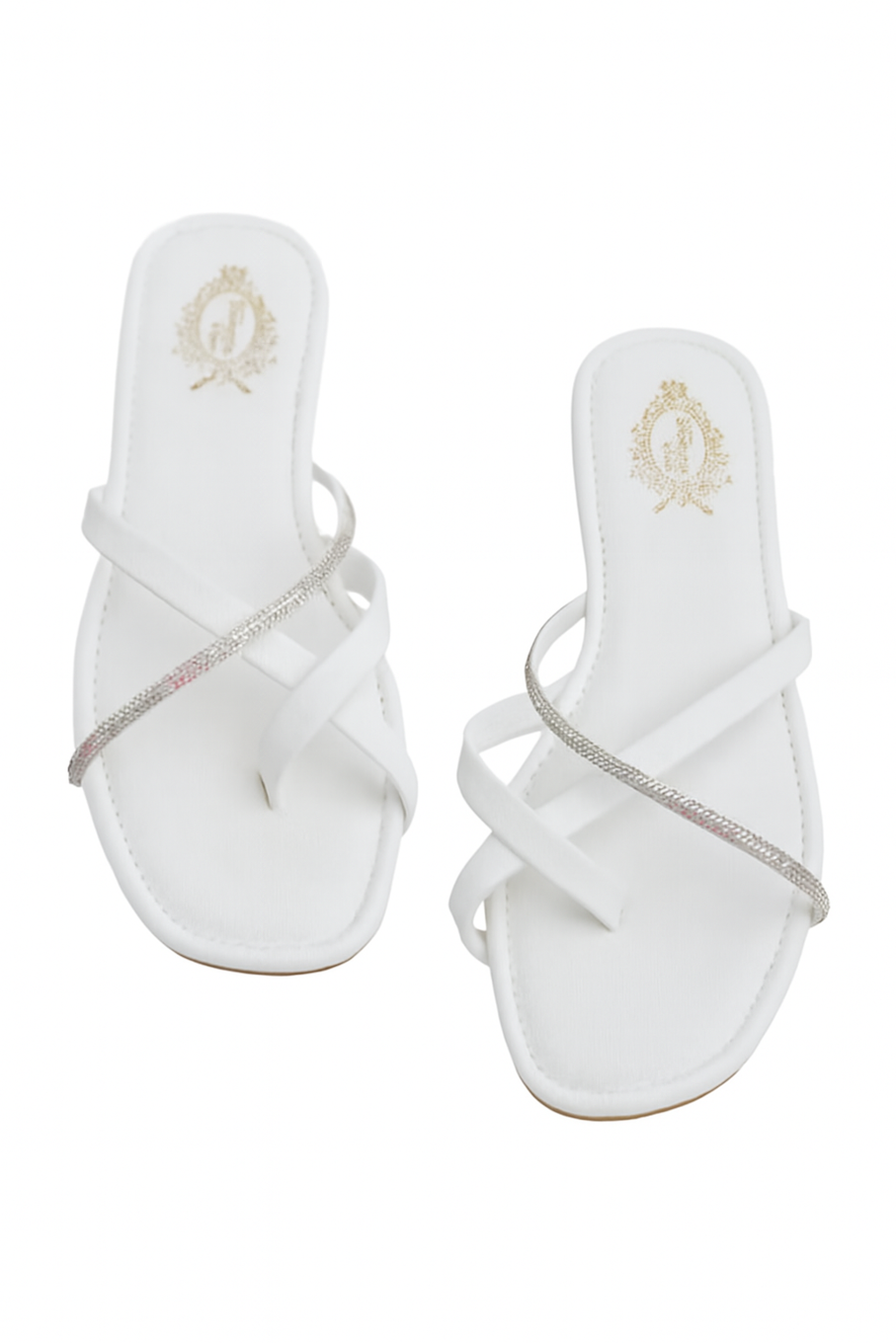 White & Silver Criss-Cross Strap Flats (Size-7 UK)