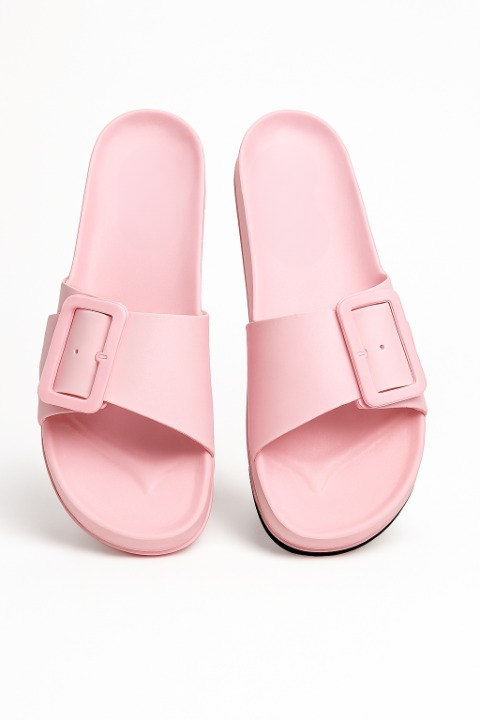 Stylish Pink Slide Sandals with Buckle Accent (Size-6 UK)