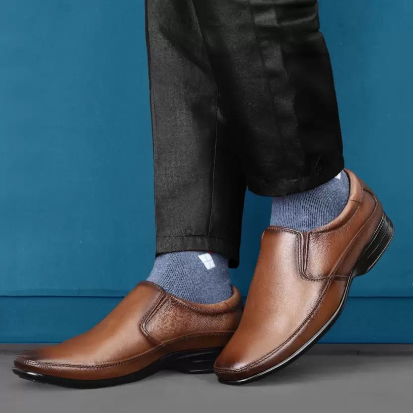 Genuine Leather Party Wear Slip On For Men Size 8 color BROWN
