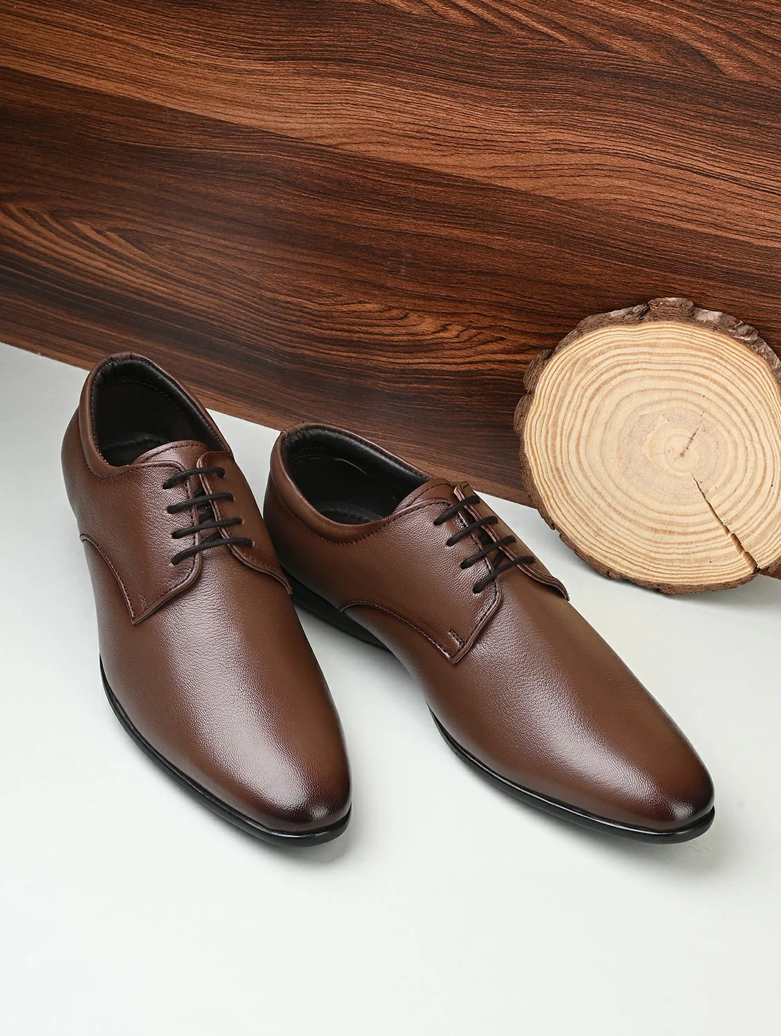 Tan Lace-Up Laser Cut Work Derby Shoes (Size-UK-9) (Color-DARK BROWN)