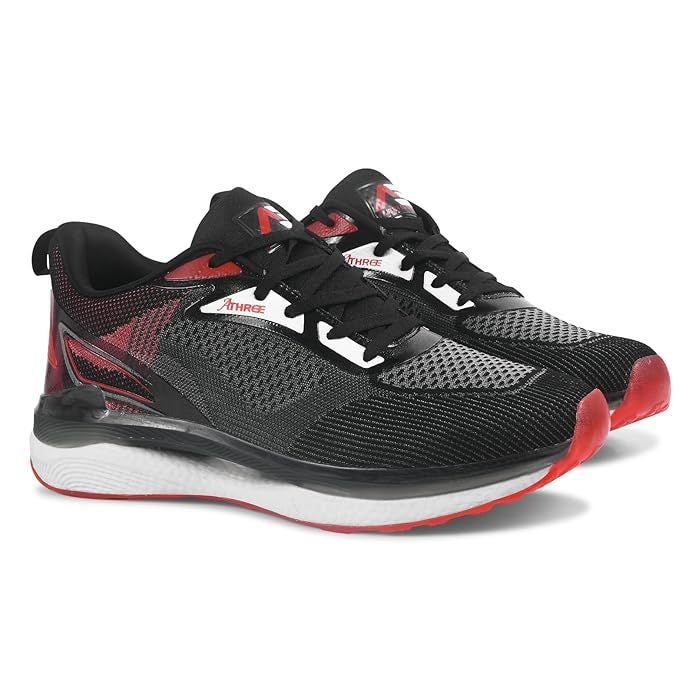 Men's Black & Red Lightweight Mesh Running Sports Shoes – Breathable &