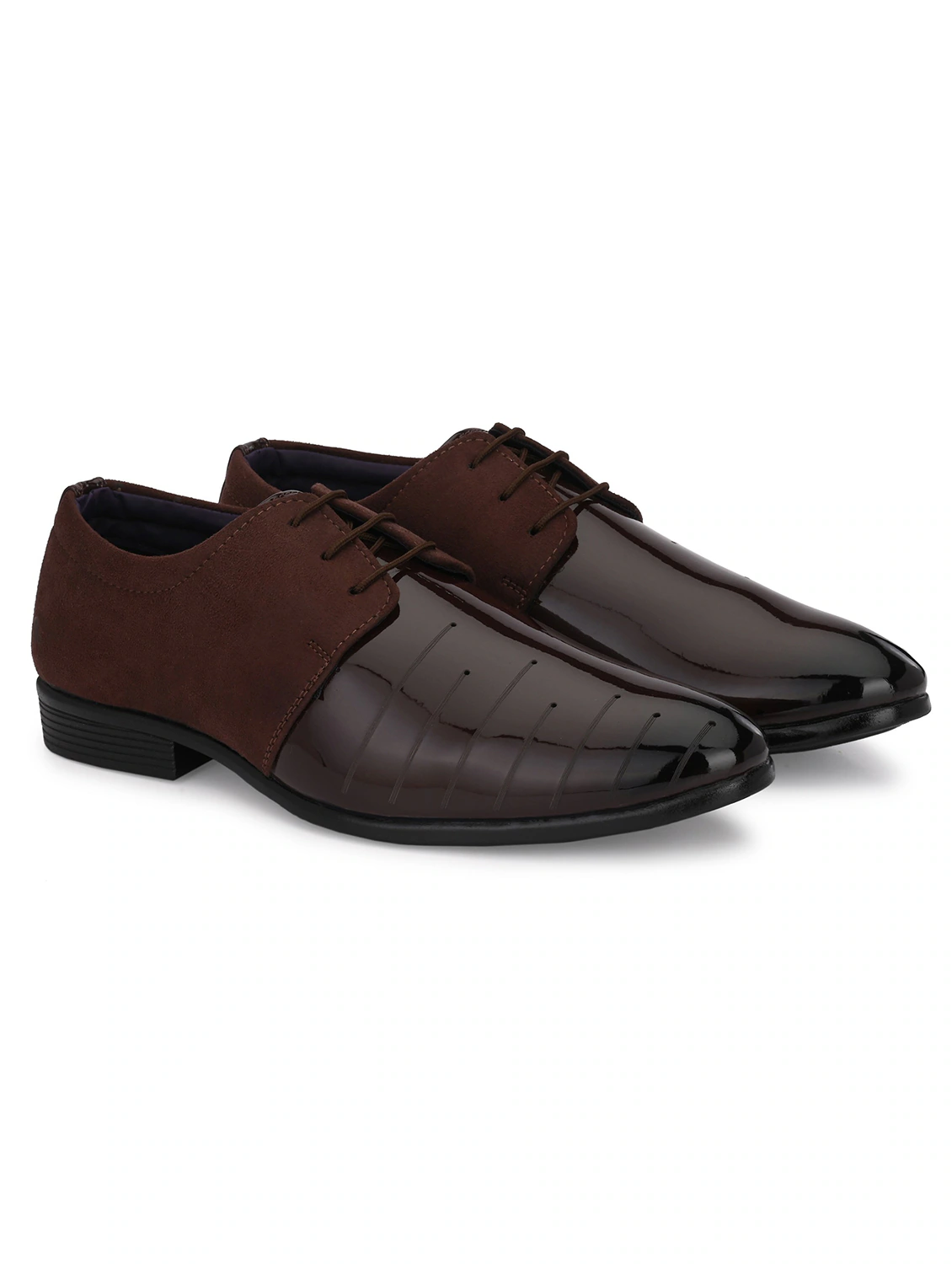 Men Coffee Brown Textured Lace-Up Derby (Size-UK-9) (Color-DARK BROWN)