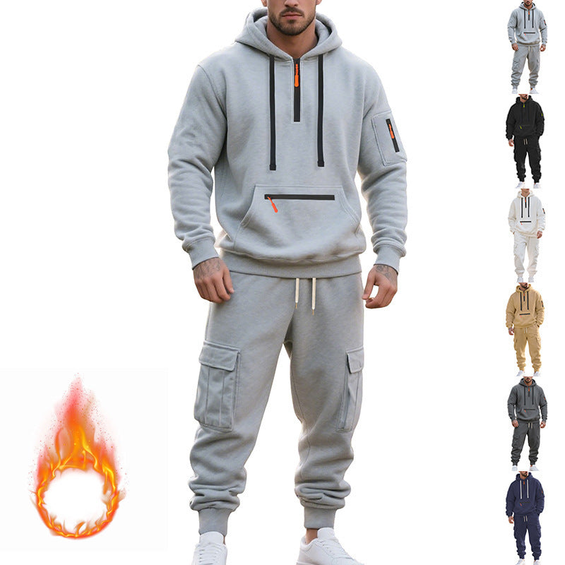 Men's Loose Sports And Leisure Suit Sweater Fleece-lined Hoodie Set