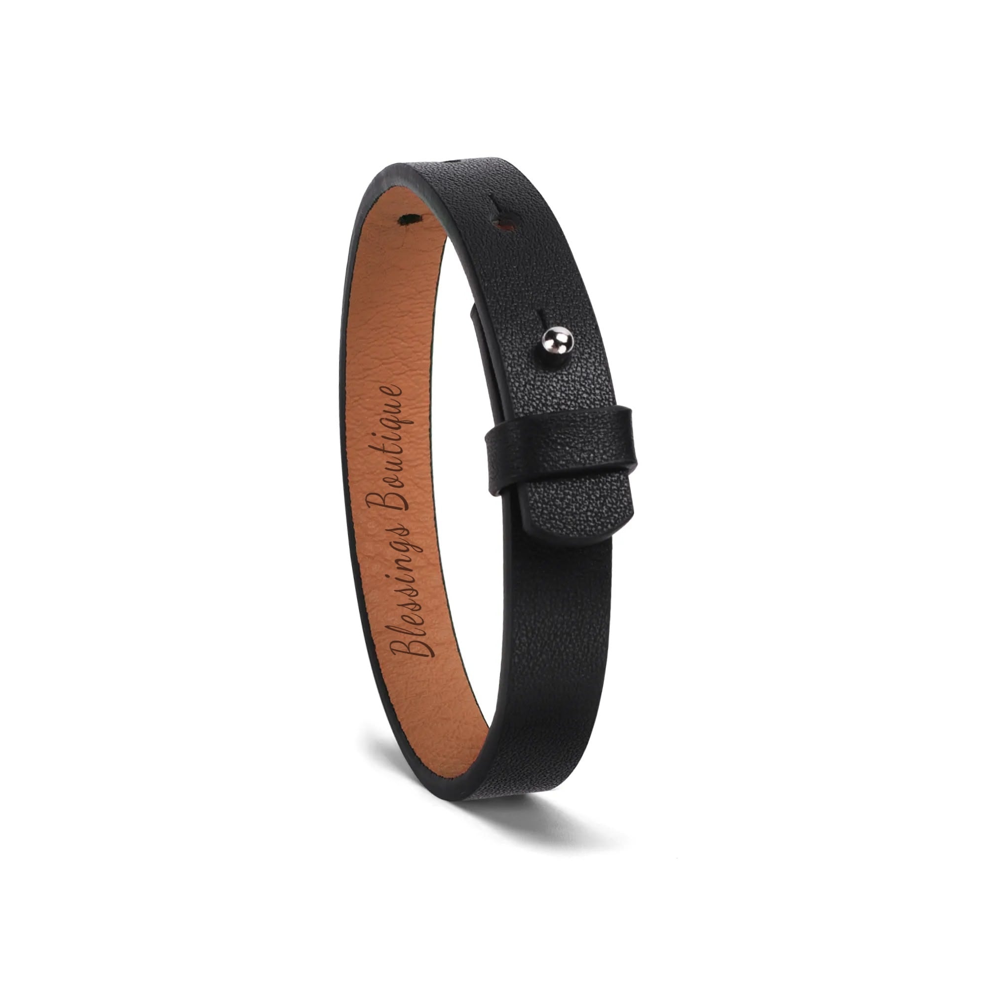Engraved Black Leather Bracelet for Men Jewelry