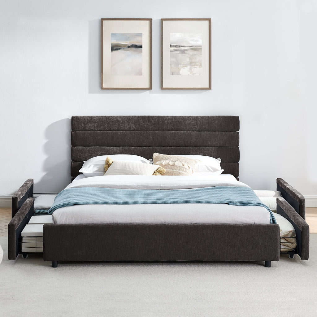 Queen size cushioned bed, comfortable cushioned bed frame, headboard