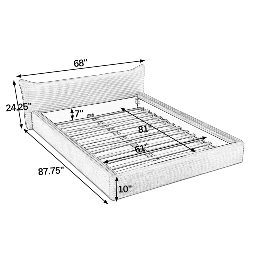 Modern Queen Size Upholstered Platform Bed Frame with Curved Headboard