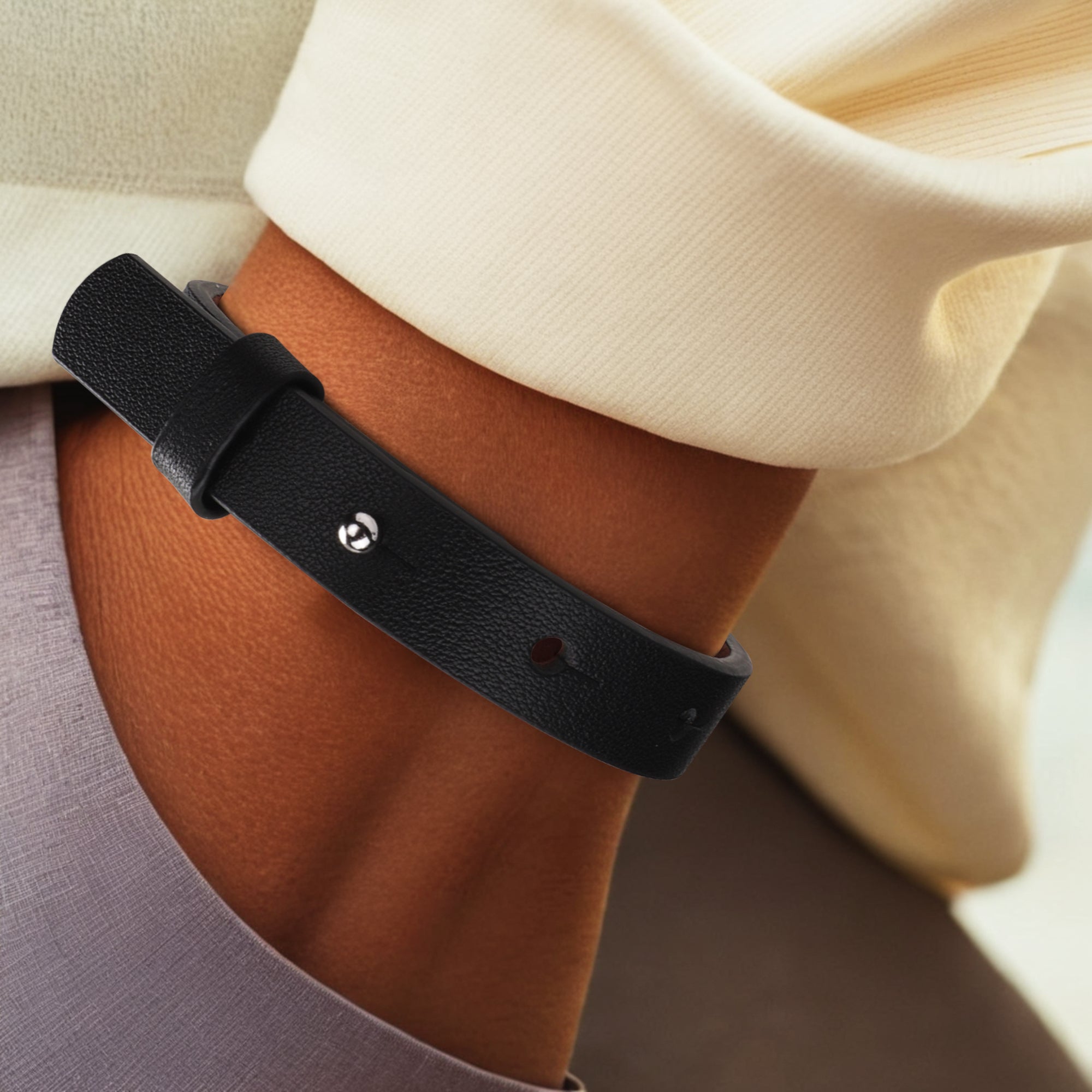 Engraved Black Leather Bracelet for Men Jewelry