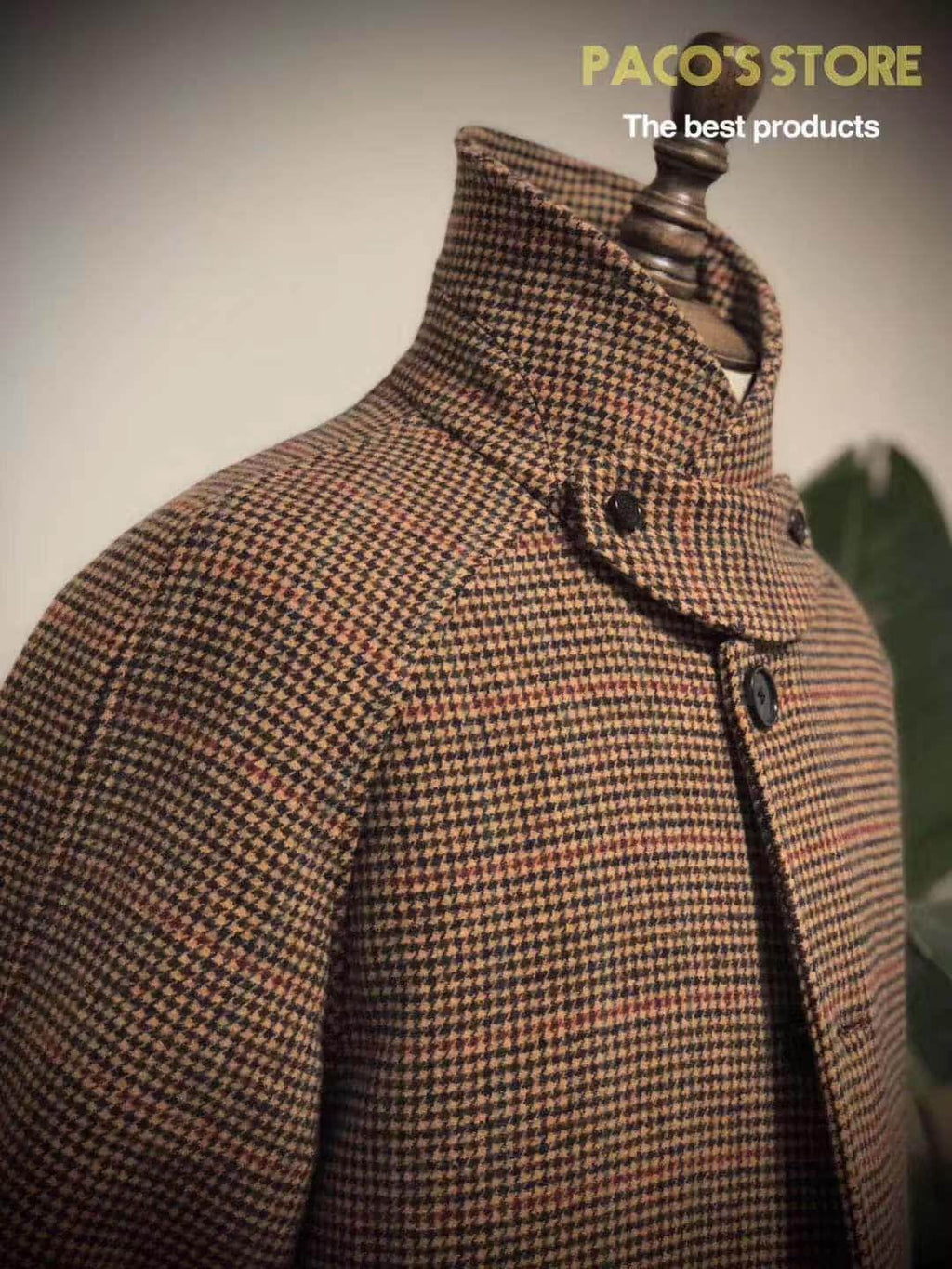 Vintage Gentleman Houndstooth Men's Clothing Woolen Trench Coat