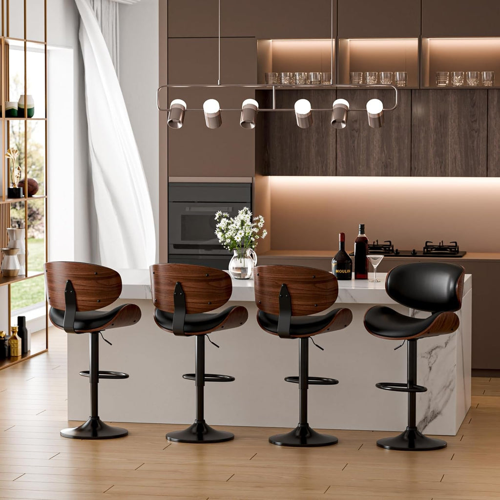 Bar Stools Set of 2, Adjustable Swivel Leather Bar Stools for Kitchen