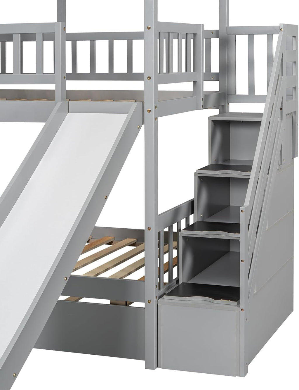 Kids Twin over Twin Bunk Beds with Slide and Trundle, Solid Wood Bunk