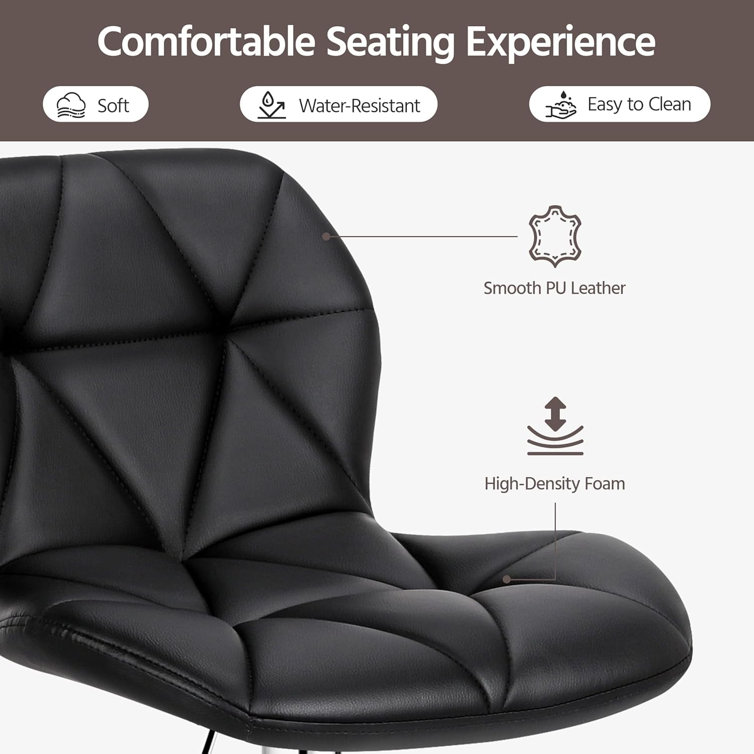 Bar Stools Set of 2, Modern Adjustable Kitchen Island Chairs, Black PU