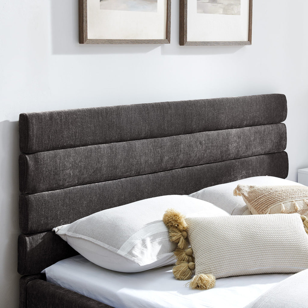 Queen size cushioned bed, comfortable cushioned bed frame, headboard