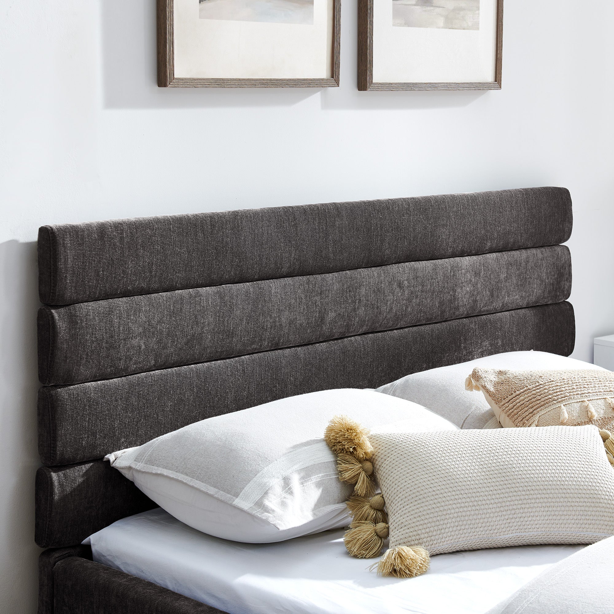 Queen size cushioned bed, comfortable cushioned bed frame, headboard