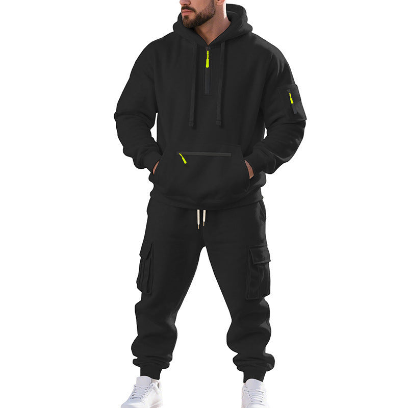 Men's Loose Sports And Leisure Suit Sweater Fleece-lined Hoodie Set