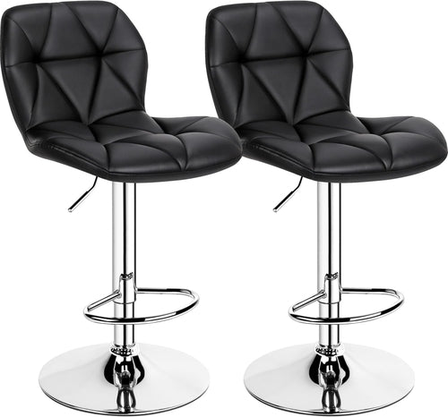 Bar Stools Set of 2, Modern Adjustable Kitchen Island Chairs, Black PU