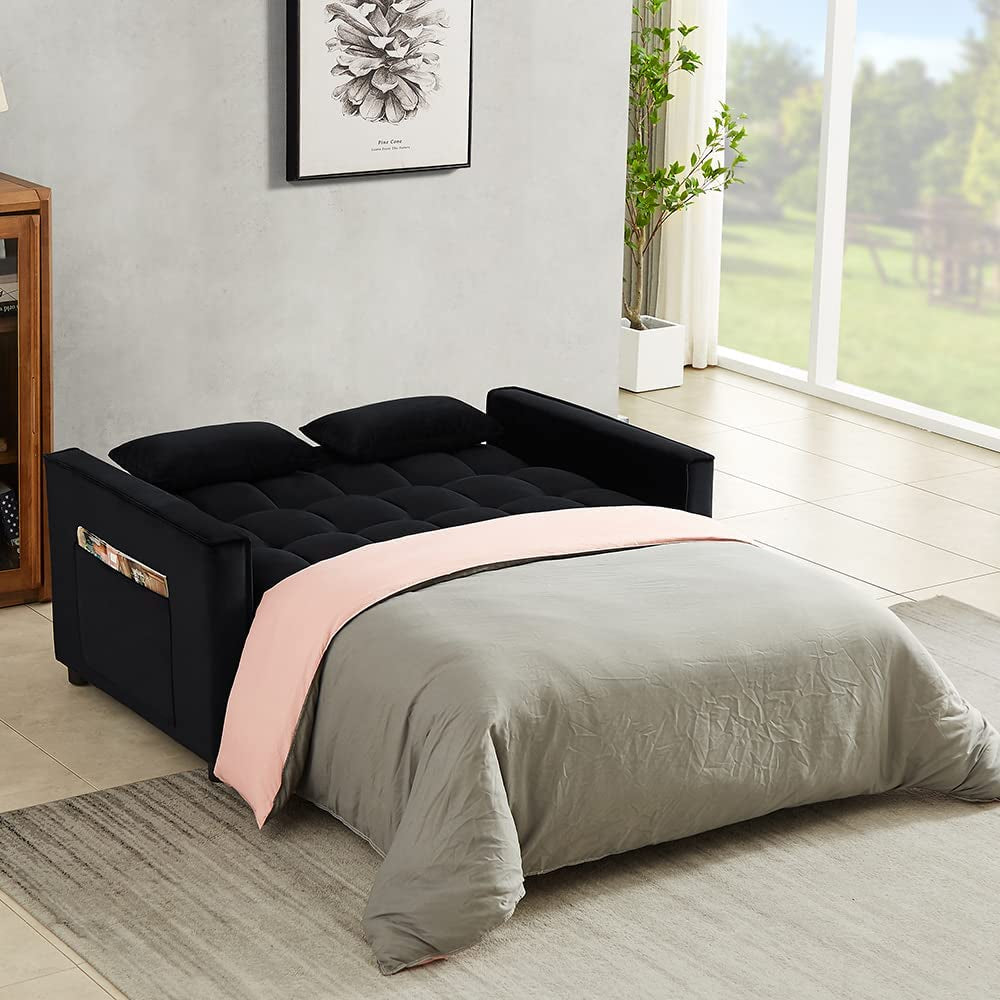 Velvet Sofa Bed with Adjustable Pull Out