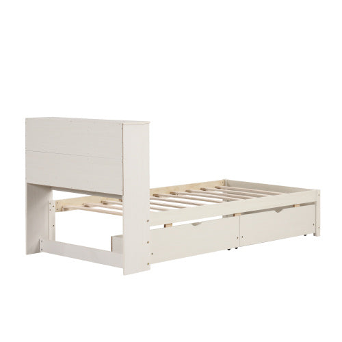 Modern Twin Size Bed Frame With Built-in USB Port On Bookcase