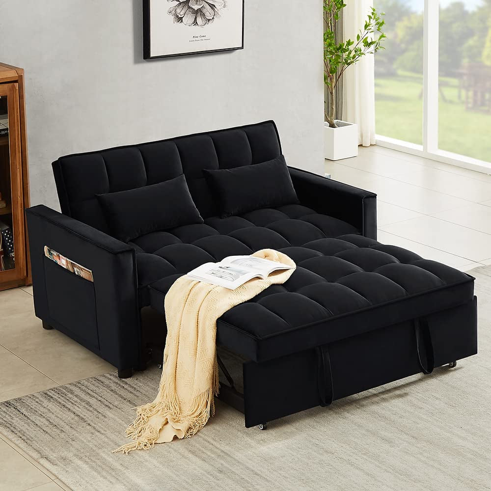 Velvet Sofa Bed with Adjustable Pull Out