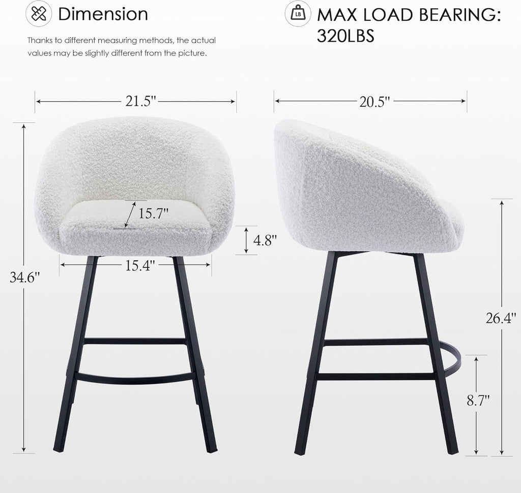 26'' Swivel Counter Stools, Modern Bar Stools for Kitchen Counter,