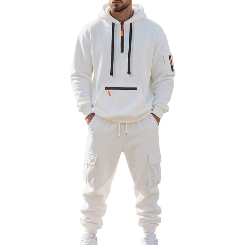 Men's Loose Sports And Leisure Suit Sweater Fleece-lined Hoodie Set