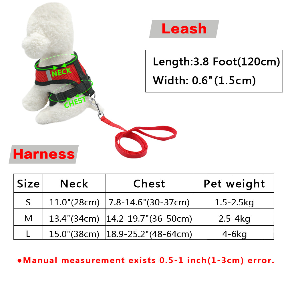 Breathable Mesh Small Dog Pet Harness and Leash