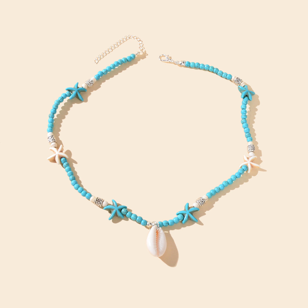 Sweet Jewellery Blue Colour Seed Beads Handmade Starfish Collar Short