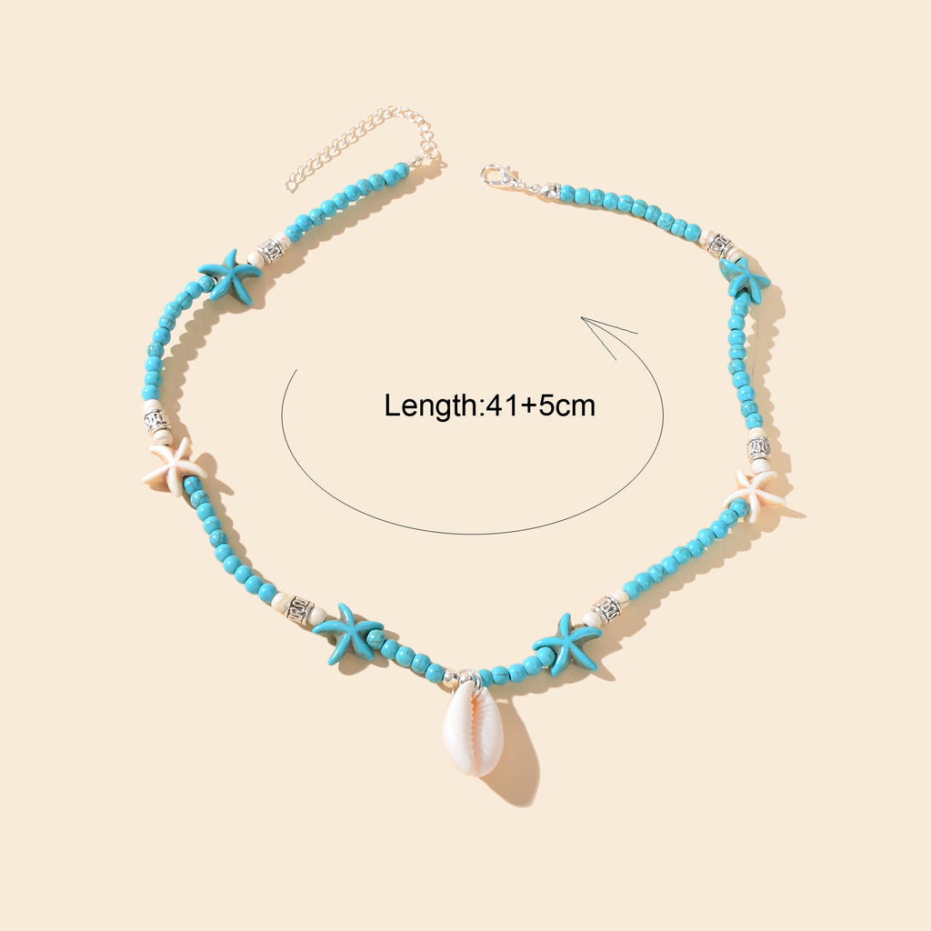 Sweet Jewellery Blue Colour Seed Beads Handmade Starfish Collar Short