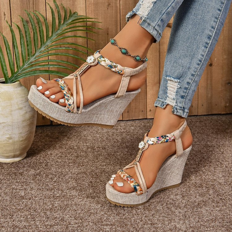 25 Edition – Rhinestone Hemp Wedge Sandals