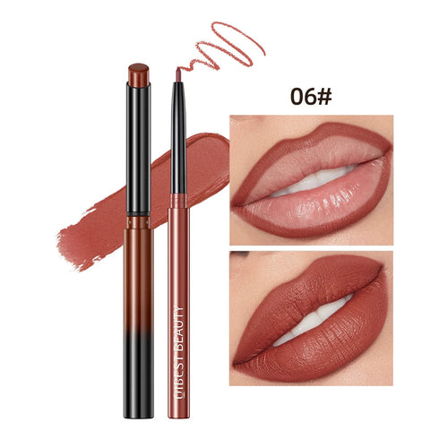 QIBEST 2pcs Lipstick Lipliner Pen Set Matte Nude Lip Liner Pencil