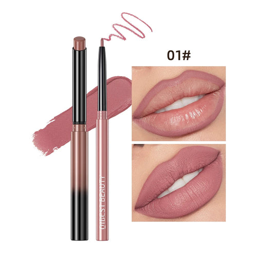 QIBEST 2pcs Lipstick Lipliner Pen Set Matte Nude Lip Liner Pencil