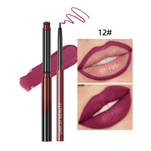 QIBEST 2pcs Lipstick Lipliner Pen Set Matte Nude Lip Liner Pencil