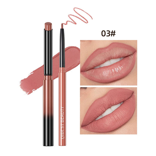 QIBEST 2pcs Lipstick Lipliner Pen Set Matte Nude Lip Liner Pencil