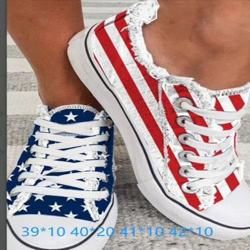 Blue Red Round Toe Casual Canvas Shoes Flat Sneakers Shoes