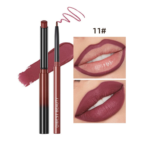 QIBEST 2pcs Lipstick Lipliner Pen Set Matte Nude Lip Liner Pencil
