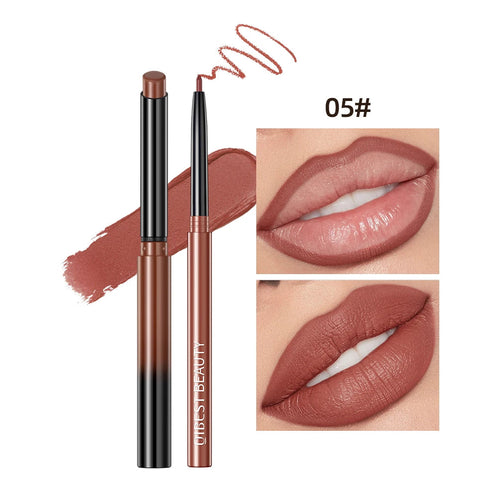 QIBEST 2pcs Lipstick Lipliner Pen Set Matte Nude Lip Liner Pencil