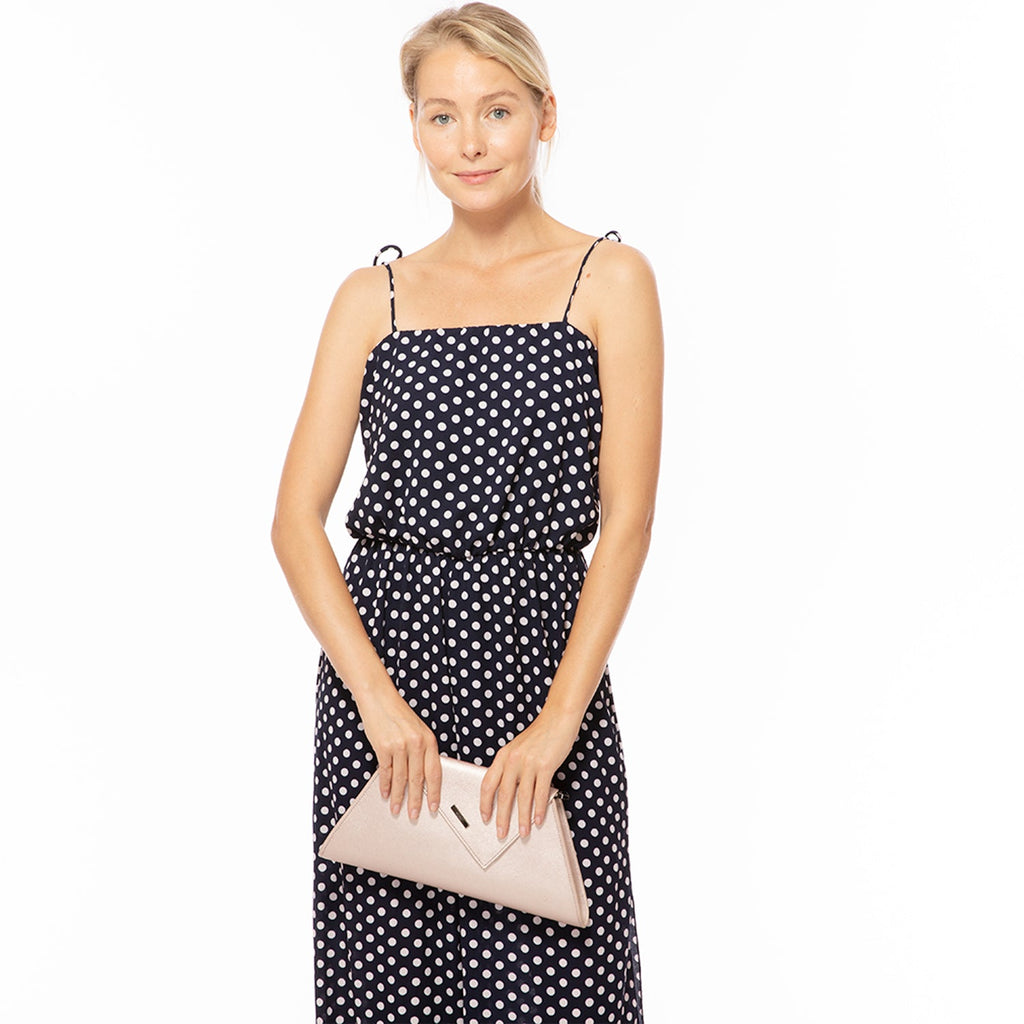 Rose Gold Metallic Leather Clutch Bag Unique Evening Purse Women's