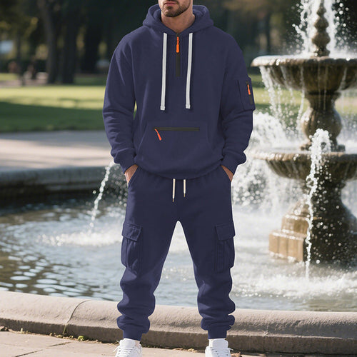Men's Loose Sports And Leisure Suit Sweater Fleece-lined Hoodie Set