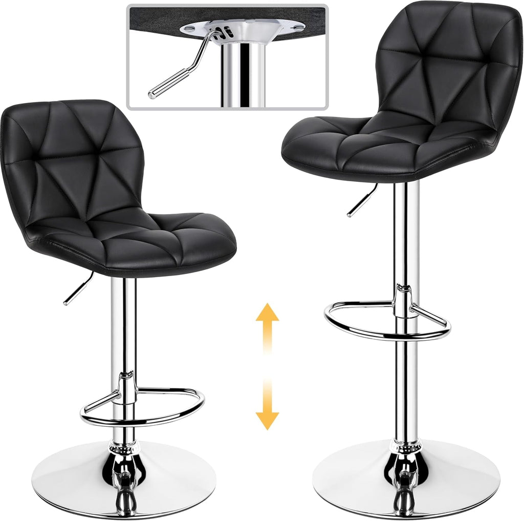 Bar Stools Set of 2, Modern Adjustable Kitchen Island Chairs, Black PU