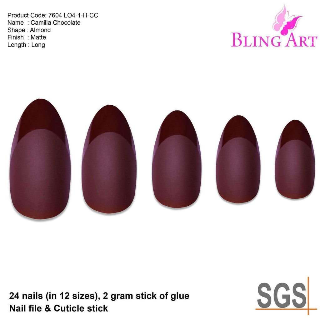 False Nails by Bling Art Brown Matte Almond Stiletto 24 Fake Long