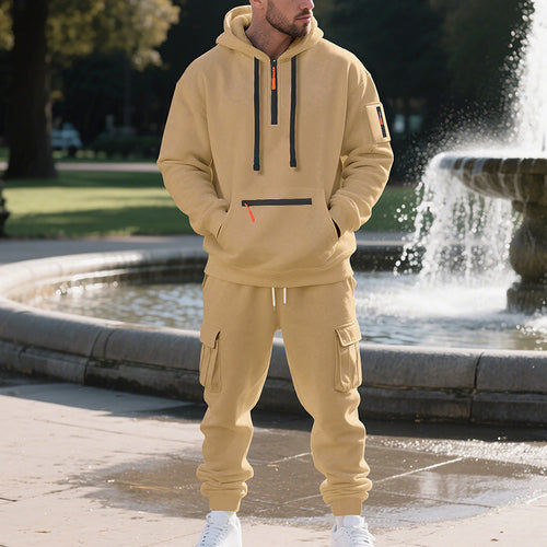 Men's Loose Sports And Leisure Suit Sweater Fleece-lined Hoodie Set